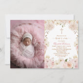 ピンクエレガントボホフローラバプテスマ写真招待状 招待状 (正面)