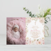 ピンクエレガントボホフローラバプテスマ写真招待状 招待状 (スタンド正面)