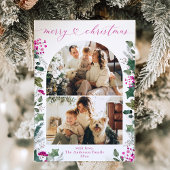 ピンクエレガントボホ2フォトアーチクリスマス シーズンカード