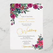 ピンクエレガントポインセチアフローラ結婚ズ 箔招待状 (正面)