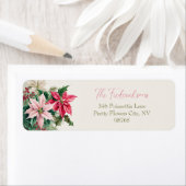 ピンクエレガントポインセティアスクリスマス差出人住所 ラベル (インサイチュ)