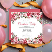 ピンクエレガントポインセティアスフローラクリスマスパーティー 招待状