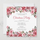 ピンクエレガントポインセティアスフローラクリスマスパーティー 招待状 (正面)