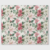 ピンクエレガントポインセティアス・クリスマス ラッピングペーパー (フラット)