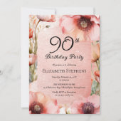 ピンクエレガントポピーフローラ90th誕生日パーティー 招待状 (正面)