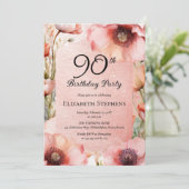 ピンクエレガントポピーフローラ90th誕生日パーティー 招待状 (スタンド正面)