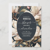 ピンクエレガントマグノリアスと緑のブライダルシャワー 招待状 (正面)