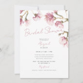 ピンクエレガントマグノリアフローラブライダルシャワー 招待状 (正面)