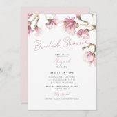ピンクエレガントマグノリアフローラブライダルシャワー 招待状 (正面/裏面)