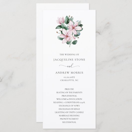 ピンクエレガントマグノリアユーカリプタスフローラ結婚ズ プログラム (正面/裏面)