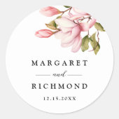 ピンクエレガントマグノリア水の色のフローラ結婚 ラウンドシール (正面)