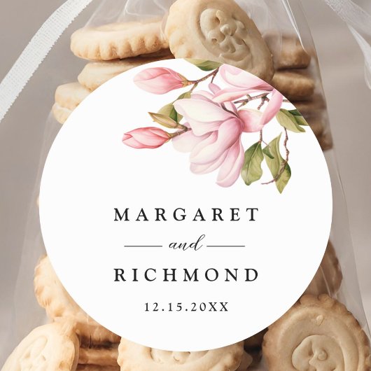 ピンクエレガントマグノリア水の色のフローラ結婚 ラウンドシール