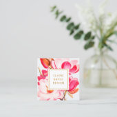 ピンクエレガントマグノリア水カラーフローラスクウェア スクエア名刺 (スタンド正面)