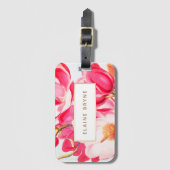 ピンクエレガントマグノリア水カラーフローラ ラゲッジタグ (正面縦)
