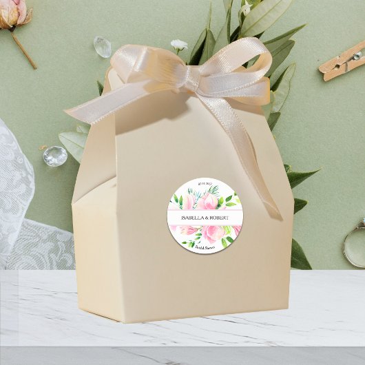 ピンクエレガントマグノリア水カラーブライダルシャワークラ ラウンドシール