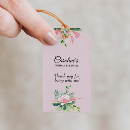 ピンクエレガントマグノリア水カラーブライダルシャワー ギフトタグ