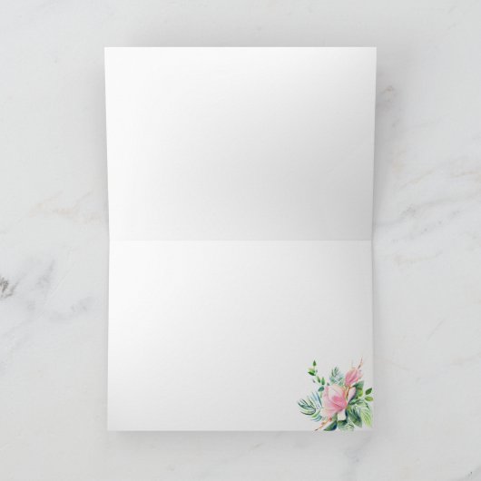 ピンクエレガントマグノリア水カラーブライダルシャワー サンキューカード (内部)