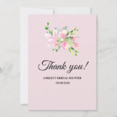 ピンクエレガントマグノリア水カラーブライダルシャワー サンキューカード (正面)