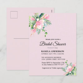 ピンクエレガントマグノリア水カラーブライダルシャワー シーズンポストカード