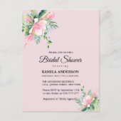 ピンクエレガントマグノリア水カラーブライダルシャワー シーズンポストカード (正面)