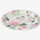 ピンクエレガントマグノリア水カラーブライダルシャワー ペーパープレート (アングル)