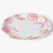 ピンクエレガントマグノリア水カラーブライダルシャワー ペーパープレート (アングル)