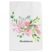 ピンクエレガントマグノリア水カラーブライダルシャワー ミディアムペーパーバッグ (正面)