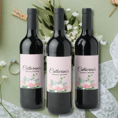 ピンクエレガントマグノリア水カラーブライダルシャワー ワインラベル