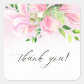 ピンクエレガントマグノリア水彩色ありがとう スクエアシール (正面)