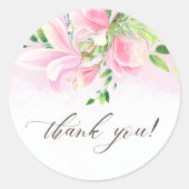 ピンクエレガントマグノリア水彩色ありがとう ラウンドシール (正面)