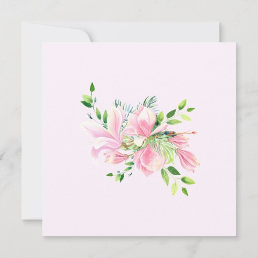 ピンクエレガントマグノリア水彩赤ちゃんシャワー サンキューカード (裏面)