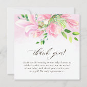 ピンクエレガントマグノリア水彩赤ちゃんシャワー サンキューカード (正面)