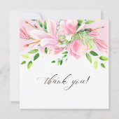 ピンクエレガントマグノリア水彩赤ちゃんシャワー サンキューカード (正面)