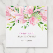 ピンクエレガントマグノリア水彩赤ちゃんシャワー フェイバータグ (裏面)