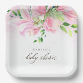 ピンクエレガントマグノリア水彩赤ちゃんシャワー ペーパープレート (正面)