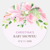 ピンクエレガントマグノリア水彩赤ちゃんシャワー ラウンドシール (正面)