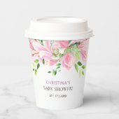 ピンクエレガントマグノリア水彩赤ちゃんシャワー 紙コップ (正面)