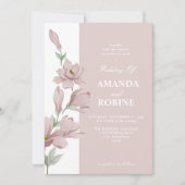 ピンクエレガントマグノリア結婚式招待状 招待状 (正面)
