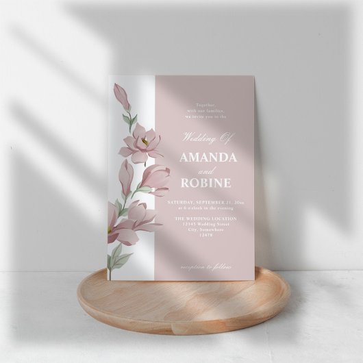 ピンクエレガントマグノリア結婚式招待状 招待状
