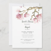 ピンクエレガントマグノリア花ブライダルシャワーマット 招待状 (正面)