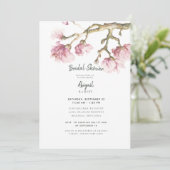 ピンクエレガントマグノリア花ブライダルシャワーマット 招待状 (スタンド正面)
