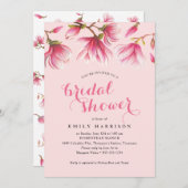ピンクエレガントマグノリア花ブライダルシャワー 招待状 (正面/裏面)
