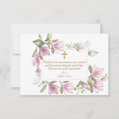 ピンクエレガントマグノリア花リース金ゴールドバプテスマ サンキューカード (正面)