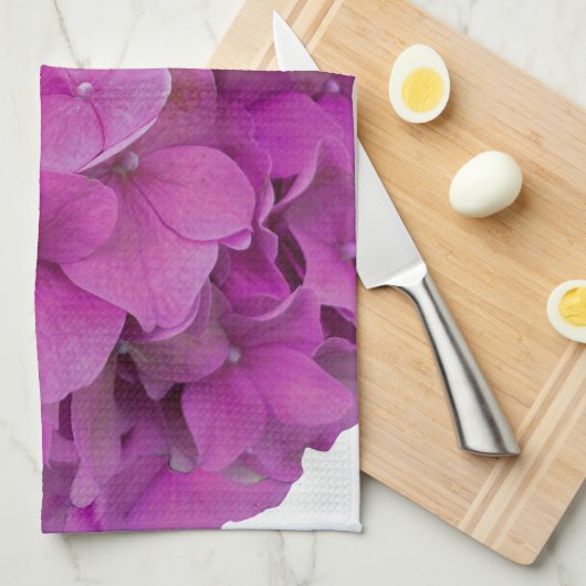 ピンクエレガントマゼンタフローラアジサイバラ キッチンタオル (四つ折り)
