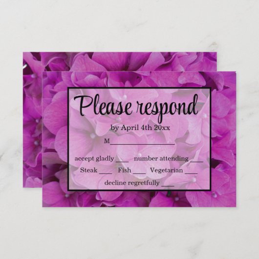 ピンクエレガントマゼンタフローラアジサイバラ 出欠カード (正面/裏面)