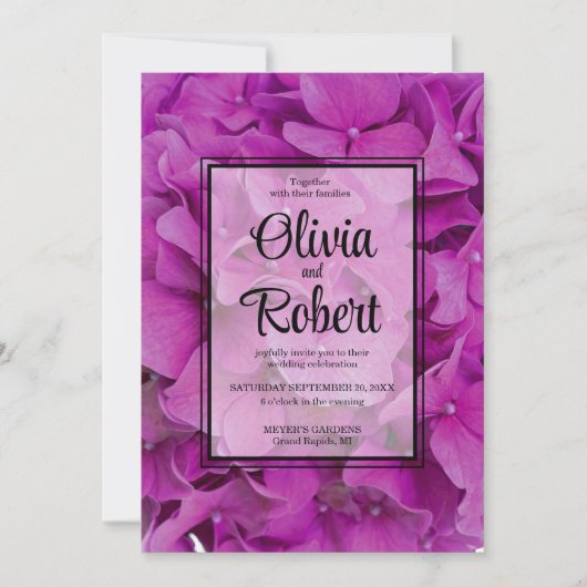 ピンクエレガントマゼンタフローラアジサイバラ 招待状 (正面)