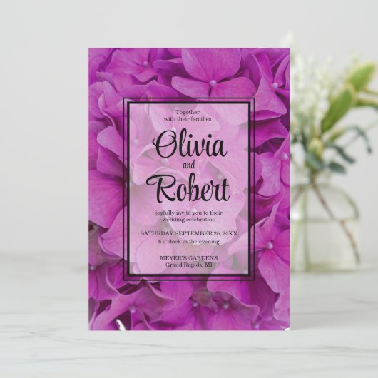 ピンクエレガントマゼンタフローラアジサイバラ 招待状 (スタンド正面)