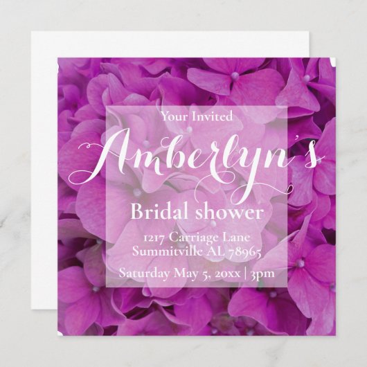 ピンクエレガントマゼンタフローラアジサイバラ 招待状 (正面/裏面)