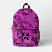ピンクエレガントマゼンタフローラモノグラム書 プリントバックパック (正面)