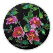 ピンクエレガントマゼンタ色フローラバラ セラミックノブ (正面)